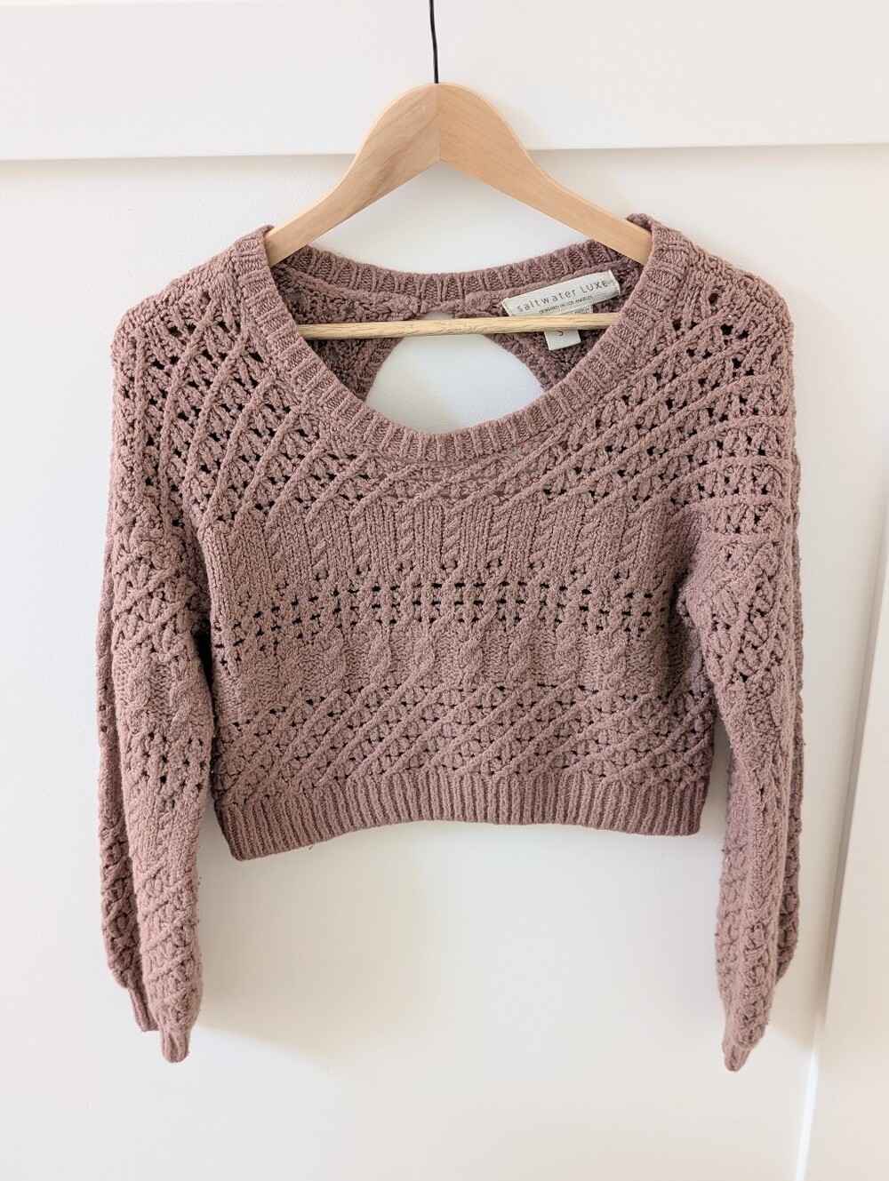 saltwater LUXE Cropped Cable Knit Sweater With Keyhole - Mauve